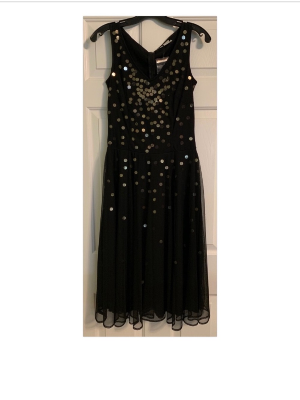 Women's Newport News Black Mesh W/Sequins Fit & Flare Evening Party Dress size 2
